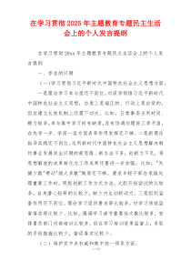在学习贯彻2025年主题教育专题民主生活会上的个人发言提纲