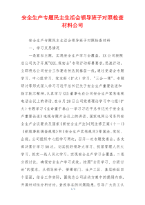 安全生产专题民主生活会领导班子对照检查材料公司