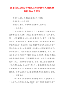 市委书记2025年度民主生活会个人对照检查材料六个方面