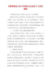 市委常委会2025年度民主生活会个人发言提纲