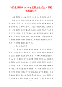 市委组织部长2025年度民主生活会对照检视发言材料