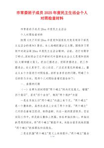 市常委班子成员2025年度民主生活会个人对照检查材料
