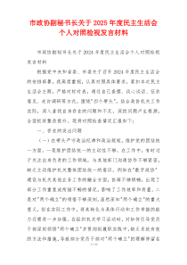 市政协副秘书长关于2025年度民主生活会个人对照检视发言材料