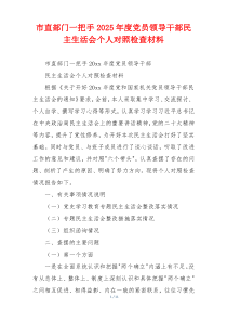 市直部门一把手2025年度党员领导干部民主生活会个人对照检查材料