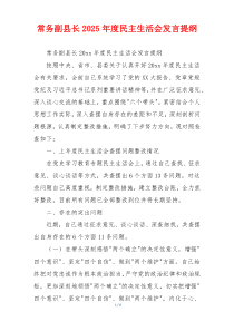 常务副县长2025年度民主生活会发言提纲