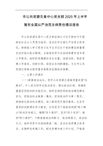 市公共资源交易中心党支部2025年上半年落实全面从严治党主体责任情况报告