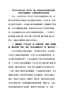 (四篇)学习2025年中央一号文件“进一步深化农村改革扎实推进乡村全面振兴”心得体会研讨发言材料（详