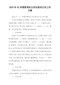 2025年XX市国资局民主评议政风行风工作方案