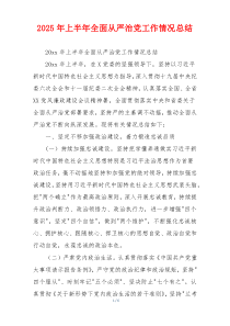 2025年上半年全面从严治党工作情况总结