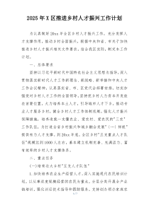 2025年X区推进乡村人才振兴工作计划