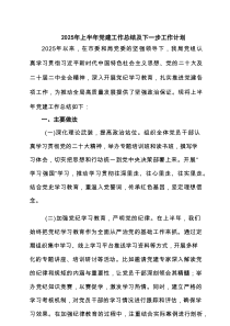 2025年上半年党建工作总结及下一步工作计划精选（参考范文六篇）