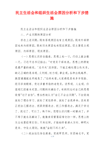 民主生活会和组织生活会原因分析和下步措施