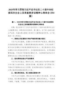 2025年学习贯彻习近平总书记在二十届中央纪委四次全会上发表重要讲话精神心得体会8例参考范文