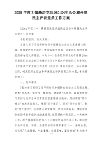 2025年度X镇基层党组织组织生活会和开展民主评议党员工作方案