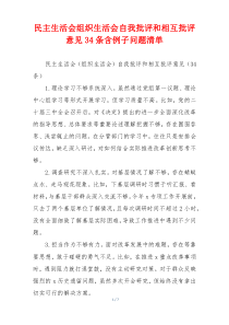 民主生活会组织生活会自我批评和相互批评意见34条含例子问题清单