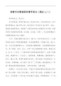 6篇党委书记寄语团员青年国有企业集团公司国企高校学院五四青年节讲话致辞青年干部
