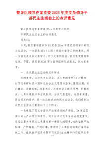 督导组领导在某党委2025年度党员领导干部民主生活会上的点评意见