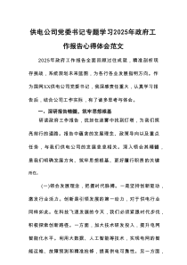 供电公司党委书记专题学习2025年政府工作报告心得体会范文