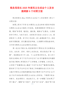 税务局局长2025年度民主生活会个人发言提纲新6个对照方面
