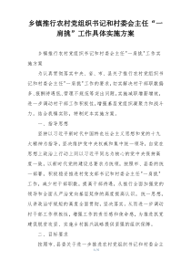 乡镇推行农村党组织书记和村委会主任“一肩挑”工作具体实施方案