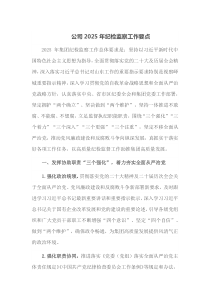 公司2025年纪检监察工作要点