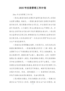 2025年应急管理工作计划