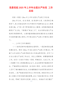 党委党组2025年上半年全面从严治党 工作总结