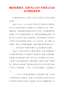 集团党委委员、纪委书记2025年度民主生活会对照检查材料