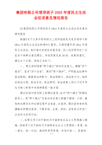 集团有限公司领导班子2025年度民主生活会征求意见情况报告
