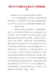 领导2025年度民主生活会个人对照检查材料