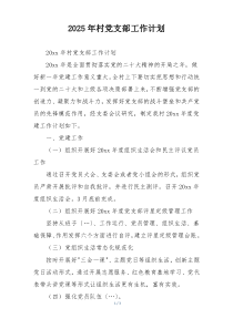 2025年村党支部工作计划