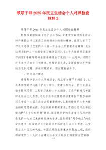 领导干部2025年民主生活会个人对照检查材料2