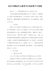 2025年理论中心组学习计划含两个计划表