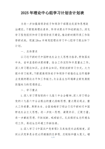 2025年理论中心组学习计划含计划表