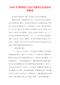 领导班子2025年度民主生活会对照检查
