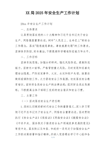 XX局2025年安全生产工作计划