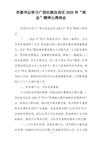 市委书记学习广西壮族自治区2025年“两会”精神心得体会