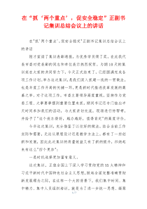 在“抓‘两个重点’，促安全稳定”正副书记集训总结会议上的讲话