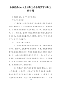 乡镇纪委2025上半年工作总结及下半年工作计划