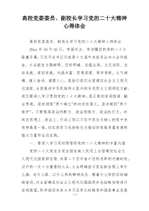 高校党委委员、副校长学习党的二十大精神心得体会