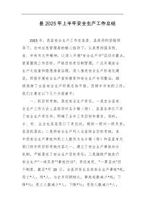 县2025年上半年安全生产工作总结