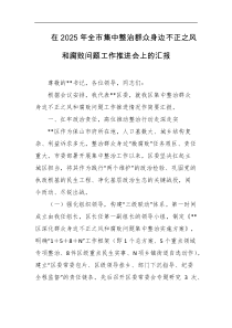 在2025年全市集中整治群众身边不正之风和腐败问题工作推进会上的汇报