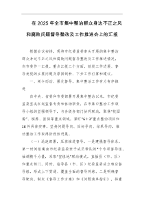 在2025年全市集中整治群众身边不正之风和腐败问题督导整改及工作推进会上的汇报