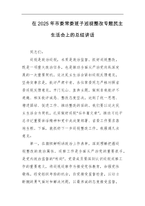 在2025年市委常委班子巡视整改专题民主生活会上的总结讲话