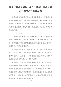 开展“思想大解放、作风大整顿、效能大提升”活动具体实施方案