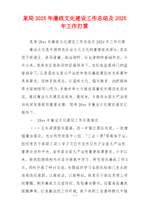 某局2025年廉政文化建设工作总结及2025年工作打算
