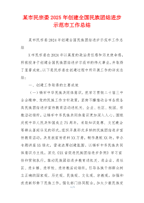 某市民宗委2025年创建全国民族团结进步示范市工作总结