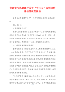 甘肃省应急管理厅关于“十三五”规划总结评估情况的报告