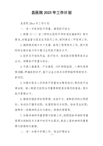 县医院2025年工作计划