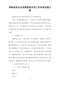 网络信息安全保密检查专项工作具体实施方案